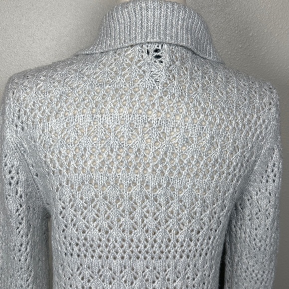 Joie Open Knit Pointelle Cardigan Sweater SM Button Up Shawl Collar Scandi Femme - Picture 11 of 15